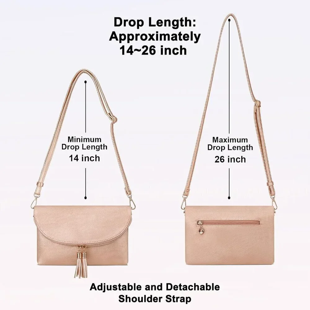 Women's Faux Leather Envelope Clutch Crossbody Bag with Multiple Compartments